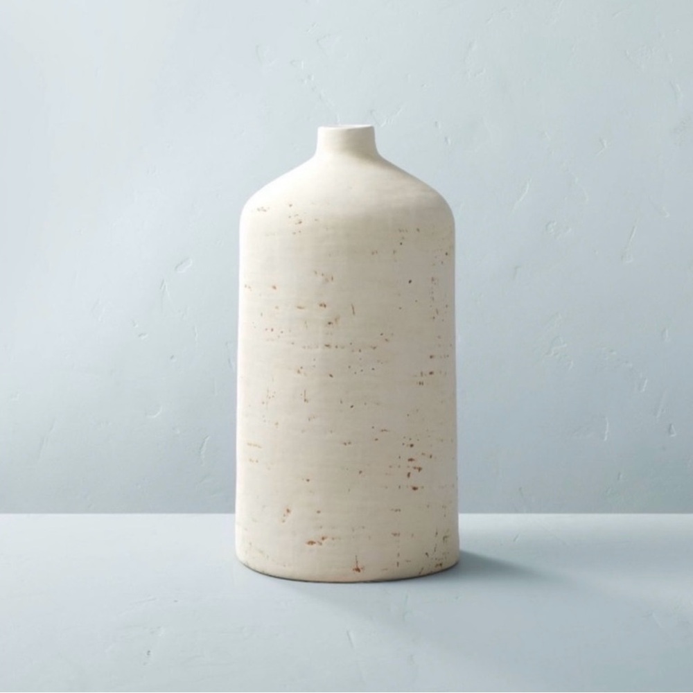 Hearth & Hand Magnolia Distressed Ceramic Vase, Natural Cream 16”